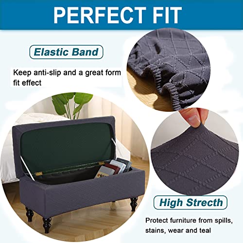 ANWUCHEN Ottoman Cover Rectangle,Stretch Storage Ottoman Cover-Jacquard Ottoman Covers Slipcover Rectangle-Removable Storage Bench Cover Folding Ottoman Covers with Elastic Band Ties,Dark Gray Medium - color: Dark Gray, size: 35"D x 16"W x 15"H
