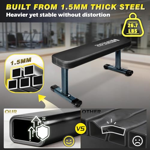 Flat Weight Bench, 2.4 Inch Thick Pad Workout Bench 660 LBS Bench Press Exercise Equipment for Home Gym Strength Weight Training - color: Black, size: 41 in Basic