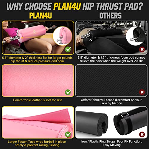 Plan4U Barbell Pad for Bench Press Hip Thrust Weightlifting | Black/Pink, 2 inches Non-Slip Thickness Leather, Squat Foam Pad, Standard Olympic Bars, Powerlifting Bench Workout