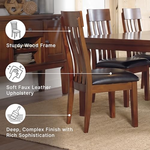 Signature Design by Ashley Ralene Rake Back 19" Dining Room Chair 2 Count, Medium Brown | Transitional style, Rake back wood chairs, Medium brown finish, Easy to clean faux leather seats, Kitchen dining use - color: Light Brown, style: 0
