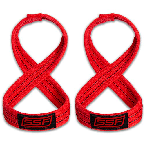 SERIOUS STEEL FITNESS Red Figure 8 Lifting Straps | Deadlift & Strongman Axle Straps - 3 Sizes - color: Red, size: (70 CM - 7.25" Wrist or More)