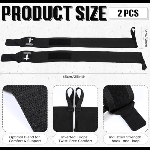 Simgoing Cross Faith 25" Wrist Wraps for Weightlifting, Wrist Straps for Men and Women, Straps Support with Heavy Duty Thumb Loop Wrap for Powerlifting, Strength Training, Bodybuilding