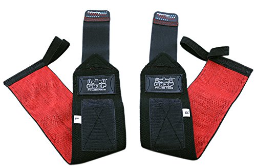 Grip Power Pads Wrist Wraps 2 Wraps for Weight Lifting Wrist Support Cotton Wraps Gym Bandage Straps for Men & Women Premium Quality & PRO Rubber - color: Black/Red, size: 18""