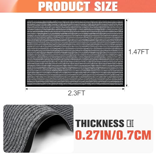 Commercial Floor Mat 1.47' x 2.3' Extra Large Front Door Industrial Rug Heavy Duty Brush Step Entrance Mat Weather Utility Rug with Non Slip Rubber Backing Low Profile for Entryway, Charcoal Grey - size: 1.47 x 2.3 Feet
