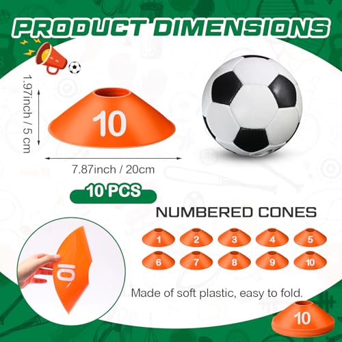 10 Pcs Numbered Sports Disc Cones 1-10 Soccer Cones with Mesh Carry Bag Flexible Agility Cones Soft Field Cones for Gym PE Classes School Activities Games, Sports Training Equipment - color: Orange
