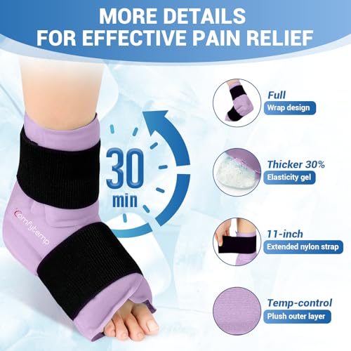 Comfytemp Ankle Foot Ice Pack Wrap for Plantar Fasciitis Relief, Ankles Brace for Sprain, Heel Spur, Swelling, Achilles Tendonitis, Cold Bag for Injuries Reusable, Hot Cold Compress, 1 Pack (Purple) - color: Purple 70, size: Large