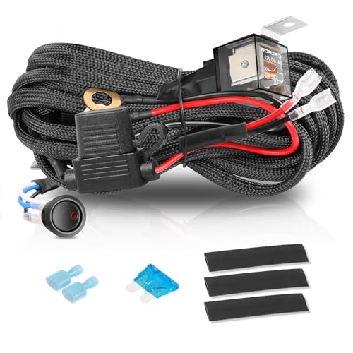 Wiring Harness 1 Lead, ACEC SHOP Light Bar Wiring Harness 12V 40A Rocker Switch Relay Fuse Nylon Wiring Harness Kit for Light Bars Work Lights Fog Lights Rock Lights for Truck UTV ATV Car Boat - style: 1 Lead