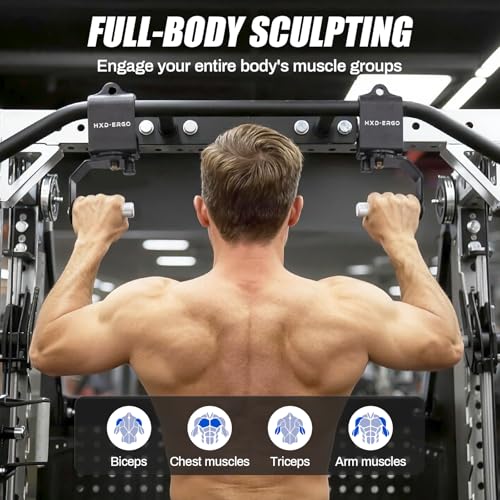 HXD-ERGO Rotating Pull-Up Handles-Ergonomic Exercise Handle for LAT Pulldown Attachments/Seated Rows/Barbell Handles -Quick Attachment to Bar for Strength Training Workout - color: Black-Fixed rotation