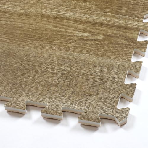 100 Sq. Ft 3/8 Inch Thick Printed Foam Tiles Interlocking Foam Mat, Natural Brown Wood Grain Style Print, (24"x24", 25 pcs), Protective Flooring for Home, Exercise or Trade Show - color: Natural Brown