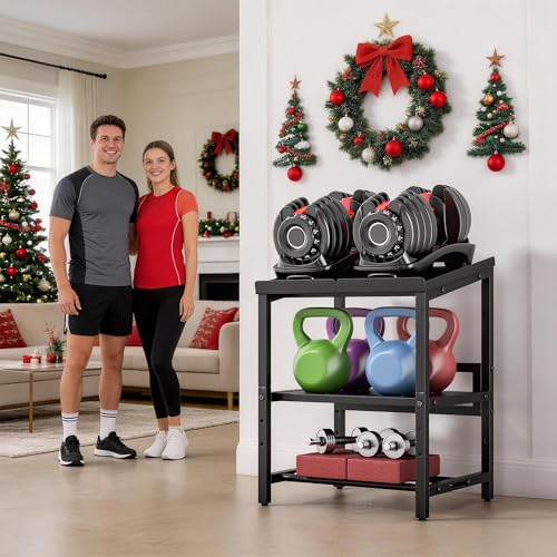 Adjustable Dumbbell Weight Rack Heavy Duty, 3 Tier Adjustable Dumbbell Stand 660LB Loading, Metal Kettlebell Storage with Non-Slip Padded, Commercial Kettlebell Stand for Home Gym Garage(Rack Only)