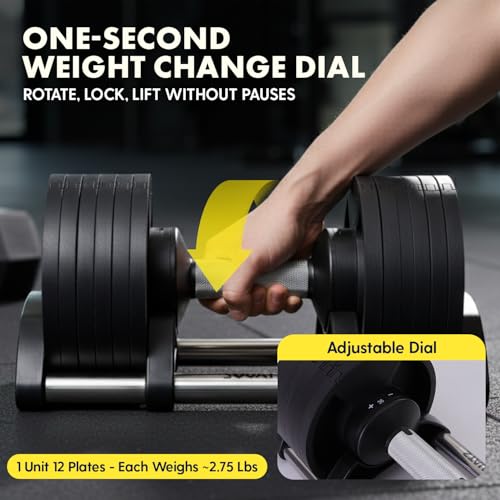SQUATZ Adjustable Dumbbells with Quick Weight Change, Space-Saving Dumbbell Set with Anti‑Slip Handle, Secure Locking System, Heavy‑Duty Plates & Base for Home Workout and Strength Training - size: 90 LB Total - (45LB Each)