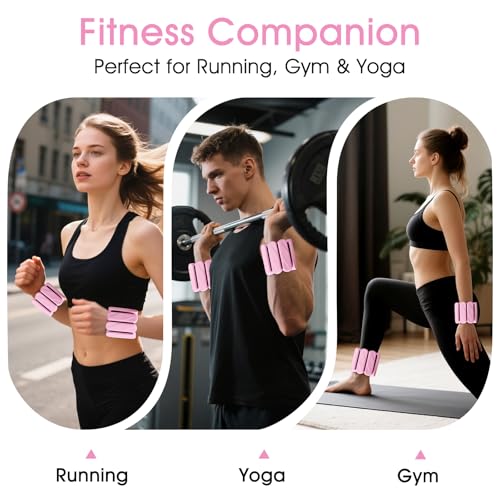 Wrist Weights – Ankle Wrist Weights for Women & Men – Adjustable Weighted Bangles Set (1 lb Each) | Arm and Leg Weights for Yoga, Pilates, Running & Walking - color: Pink