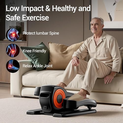 Under Desk Elliptical Machine Seated Pedal Exerciser | Quiet Leg Exerciser While Sitting, Mini Portable Leg Exercise Machine with Remote, Adjustable 12-Speeds, Manual & Auto Mode - color: Orange-Black