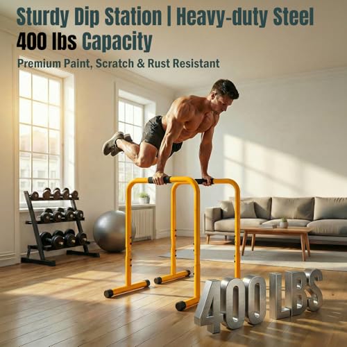 OLIXIS Dip Bar, Adjustable Heavy Duty Dip Station with Soft Foam Handles | Stabilizer Parallel Parallette Bar Fitness Equipment for Home, Gym, Patio, Office