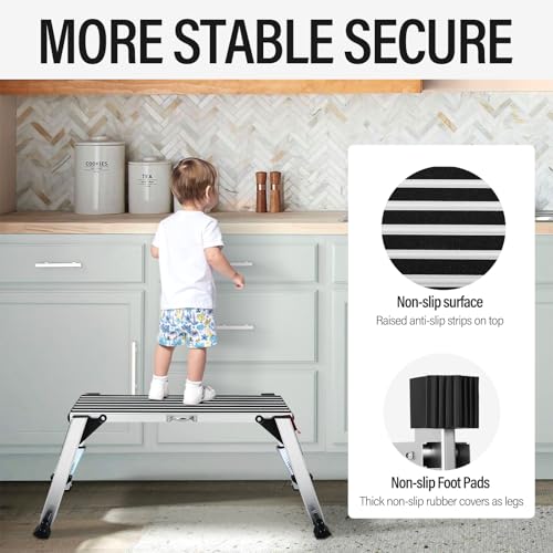 Work Platform Step Ladder, Aluminum Work Platform 36"×12"×18" Step Stool Foldable for Washing Vehicles, Cleaning, Painting 330 LBS Capacity