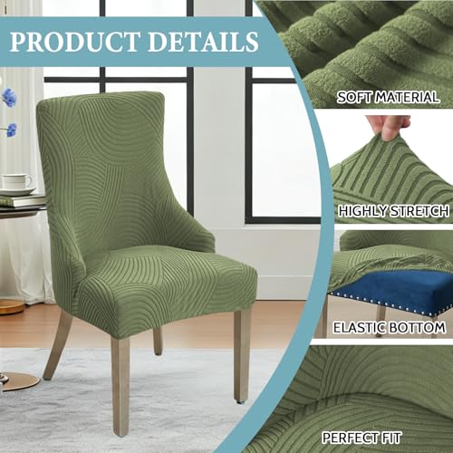 Wingback Dining Chair Covers Stretch Wing Back Side Chair Slipcover Accent Chair Cover Slipcover with Arm Chair Protector Cover for Dining Living Room (Green, 4PCS) - color: A- Green, size: 4 PCS