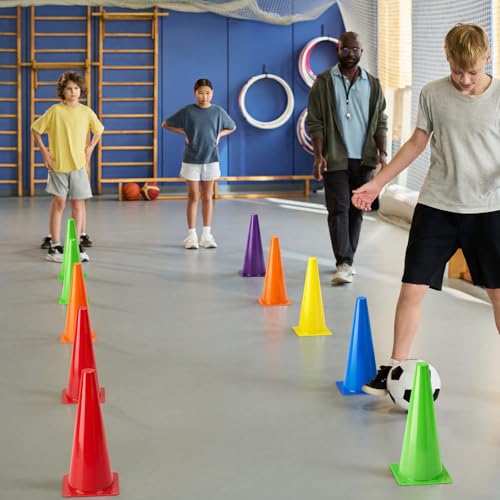 Seenelling 6 Pcs PE Cones Flexible Vinyl Poly 6-Colored PE Class Equipment for Sports Training - size: 12.5 Inch
