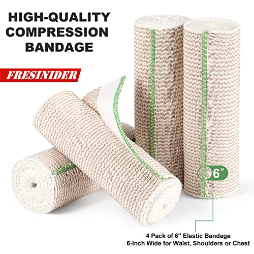 FRESINIDER Premium Elastic Bandage Wrap, 4 Pack 6" Cotton Latex Free Compression Bandage Wrap with Touch Closure at Both Ends, Support & First Aid for Sports, Medical, and Injury Recovery - color: 4 Pack X 6 Inches