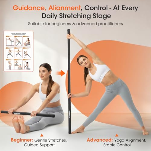 Yoga Stick, Upgraded 5ft Sturdy Steel Mobility Stick, Adjustable Exercise Equipment for Stretching, Flexibility & Balance, Physical Therapy & Posture Correction, Shoulder & Back Relaxation - color: 2-Black