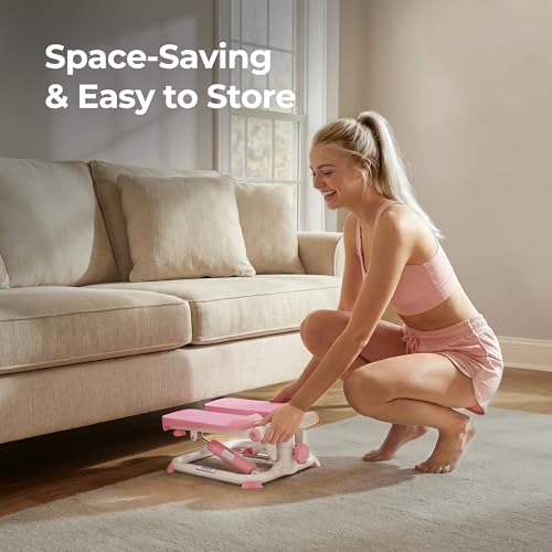 Sunny Health & Fitness Mini Stepper w/LCD Monitor & Adjustable Step Height | Fully Assembled, Stable Frame Design, Home Cardio Training, Hydraulic Stepper, Fits Everywhere, Resistance Bands Option - color: Pink