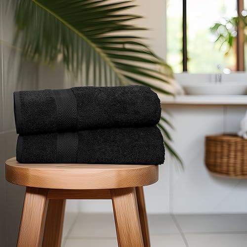 Commercial Bulk Pack of 12 Large Bath Towels – 100% Cotton Terry 24" x 50" – Ideal for Hotels, Salons, Gyms, Spas & Institutional Use – Black - color: Black, size: 24"x50" - PK 12