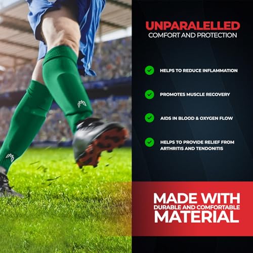 MediCaptain Pre Cut Soccer Sock Sleeves, Companion for Soccer Grip Socks, Securely Holds Shin Guards, Compression Leg Warmer - color: Green