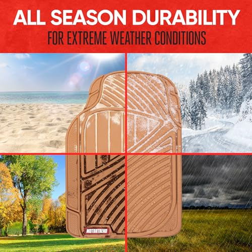 Motor Trend FlexTough Performance All Weather Rubber Car Floor Mats - 3 Piece Floor Mats Automotive Liners for Cars Truck SUV, Heavy-Duty Waterproof (Beige) - color: Beige
