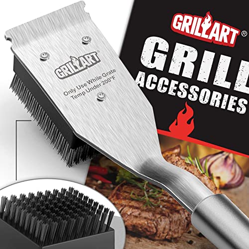 GRILLART Grill Brush and Scraper, Wire BBQ Grill Brush for Outdoor Grill, 16.5” Grill Cleaning Brush BBQ Grill Accessories, Safe Grill Cleaner Brush-Ideal Gift for Men/Dad BBQ Brush for Grill Cleaning - color: Black