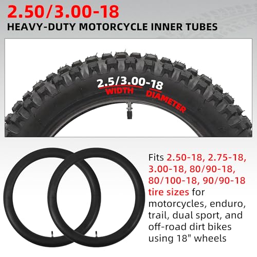 AR-PRO 2-Pack 2.50/3.00-18 Heavy-Duty Motorcycle Inner Tubes, 3mm Butyl Rubber with TR4 Valve Stem, Fits 80/90-18 80/100-18 90/90-18 Tires for Dirt Bike, Enduro, Dual Sport & Off-Road - size: 2.75/3.00-18"