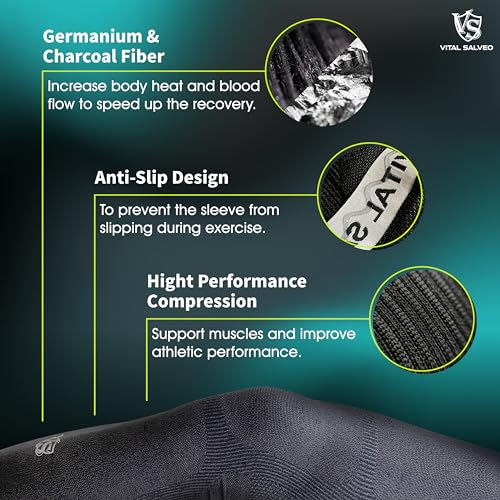 Vital Salveo Germanium & Carbon Recovery Full Leg Sleeve – Compression Leg Sleeve, Long Knee Sleeve for Arthritis, Basketball, Cycling, Football, Dark Grey (1 PC) Medium - color: grey, size: Medium (Pack of 1)