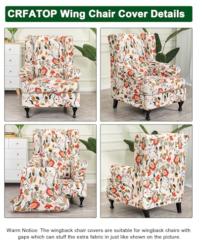 CRFATOP 2 Piece Stretch Wingback Chair Cover Printed Wing Chair Slipcovers Spandex Fabric Wingback Armchair Covers with Elastic Bottom for Living Room Bedroom Wingback Chair,C18 - color: Color C18