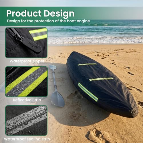 8-10 ft Kayak Cover, Made of 600D Oxford Fabric with a Cotton Lining. Features a Full-Coverage Design, Complete with Zippers and Fluorescent Straps.Suitable for Both Indoor and Outdoor Storage - size: 8-10FT