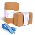 2 Pack Cork Yoga Blocks with Yoga Strap Set - 4 x 6 x 9 inch