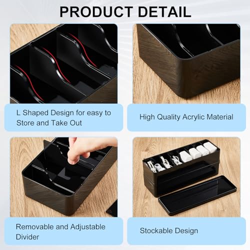 Tatuo 2 Pcs Cord Organizer for Drawer Desktop, Cable Organizer Box with 8 Compartments and Wire Ties, Plastic Charger Storage with Lid, Electronics Case for Home Office Accessories (Small,Black) - color: Black