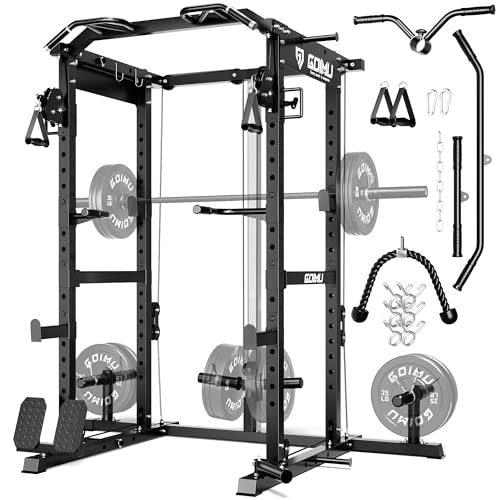 RH01 Power Cage Rack, 2000LBS Squat Rack with with Cable Crossover System&LAT Pull Down System, Multi-Function Workout Cage for Home&Garage Gym - color: Black, size: RH01 Power Cage