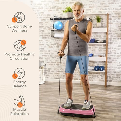 Lifepro Waver Mini Vibration Plate Exercise Machine with Resistance Bands | Compact Design, 99 Speed Levels, 10 Presets, Non-Slip Surface — Vibration Plate for Lymphatic Drainage, Full Body Workout - color: Pink