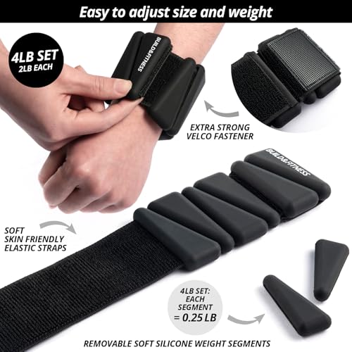 Wrist & Ankle Weights, Adjustable Bands for Women & Men Workouts, Set of 2 – 2lb or 4lb (1lb or 2lb each strap) Ideal for Runs, Jogs, Walks, Yoga, Dance, Pilates, Cardio, Aerobics, Strength Training - color: Black, size: 4LB (2LB each)