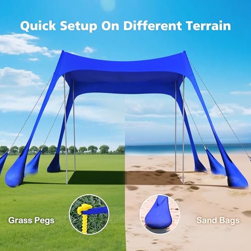 2PM SPORTS Beach Tent Sun Shelter 10x10 FT - UPF 50+ UV Protection, 8 Sandbags, Easy Setup, Portable Beach Shade Canopy for Family Picnic Camping Travel - color: Navy blue