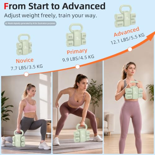 Abahub 2 in 1 Kettlebell & Dumbbell Set for Home Gym, Adjustable Weights Dumbbell Set with Kettlebell Grip Converter, Full Body Workout Kettlebell Set of 2 for Men Women - color: Green