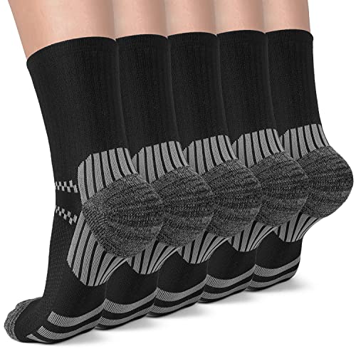 5 Pairs Copper Compression Socks for Women & Men - Ankle Plantar Fasciitis Arch Support Running Socks for Athletic - color: 02 Black, size: Large-X-Large