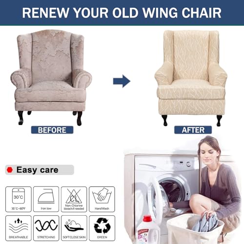 NILUOH Wingback Chair Slipcover 2 Pieces, Stretch Spandex Wingback Chair Covers Washable Slipcover for Wingback Armchairs Non-Slip Furniture Protector with Elastic Bottom for Living Room - color: 7