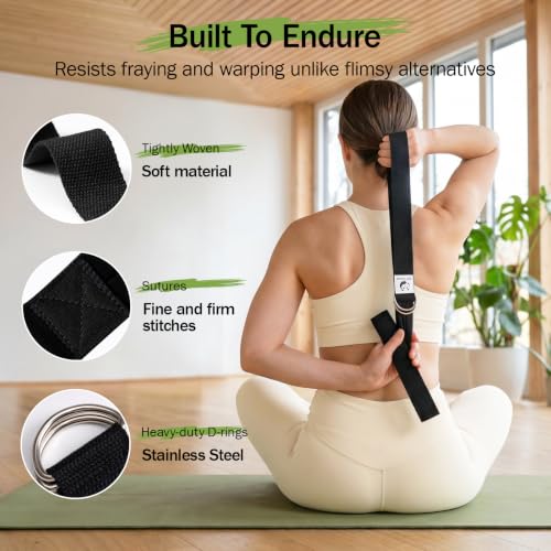 Slim Panda Yoga Strap for Stretching,Cotton Yoga Strap with Adjustable D-Ring Buckle,Non-Elastic Yoga Belt for Pilates,Gym Workouts,Physical Therapy,Improve Flexibility - color: Black, size: 6 Feet