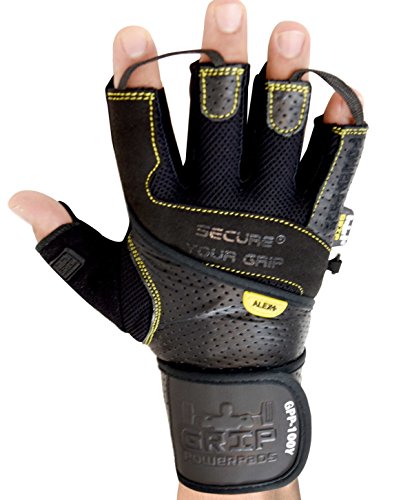 Gym Gloves Protect Your Hands & Improve Your Grip Weightlifting Grips - color: Yellow with 2.5" Wrist Wraps, size: Small