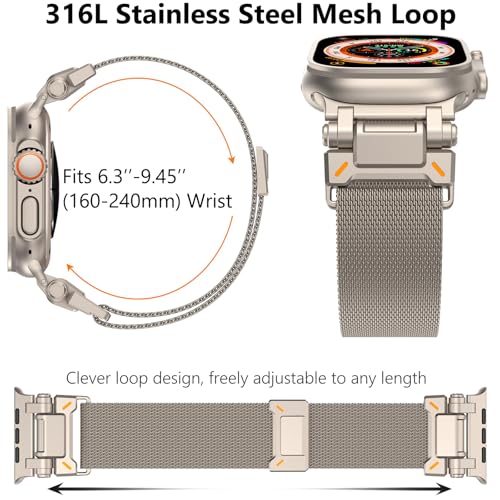 WINGLE Milanese Loop for Apple Watch Band Ultra 3/2/1 Band Ultra 49mm Series 11 10 46mm 45mm 44mm SE 3/2/1 Series 9 8 7 6 5 4 3 Men Women,Parachute-Style Buckle Stainless Steel Mesh Metal iWatch Bands - color: Magnetic Metal Mesh Loop-Titanium