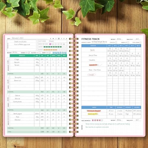 Wellness Planner & Fitness Log - Daily Diet & Health Journal with Weight Loss, Wellness Journal Notebook for Tracking Fitness, Sleep, Nutrition, Meal, Habits, A5(5.8 x 8.6 inch) (Pink) - color: Pink