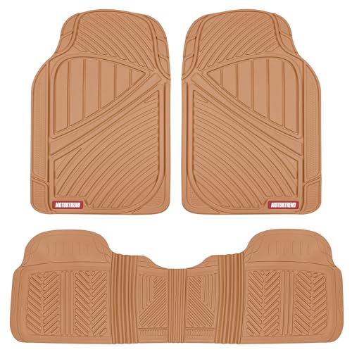 Motor Trend FlexTough Performance All Weather Rubber Car Floor Mats - 3 Piece Floor Mats Automotive Liners for Cars Truck SUV, Heavy-Duty Waterproof (Beige) - color: Beige