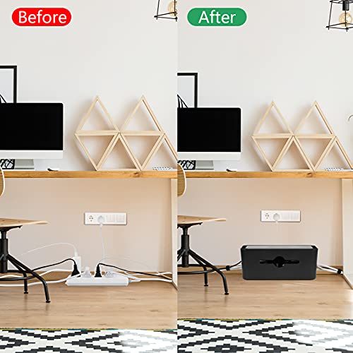 Cable Management Box,Cord Organizer Box for Desk Floor Cable Hide,Cable Box Organizer to Cover The Power Strip Cord Wires for Home Office,Black