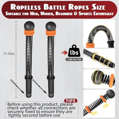 Portable Weighted Ropeless Battle Ropes, Adjustable Cordless Battle Rope Non-Slip Handle with Storage Bag for Home Gym, Fitness Equipment for Women Men HIIT Cardio Strength Training - color: Black