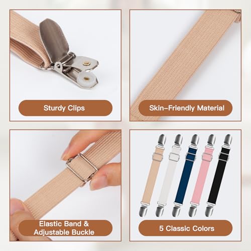 5 Pairs Adjustable Elastic Shoe Straps, Pant Stirrups Clips & Boot Clips, Removable Anti-Loose Heel Ankle Belts for Sandals, Mules, Clogs, Suede & Cork Platform Slippers