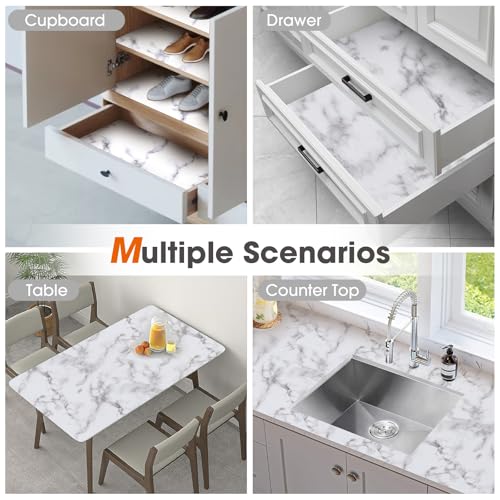 Drawer and Shelf Liner, Non-Slip Kitchen Cabinet Liners Non-Adhesive Thick Strong Grip Waterproof Washable Mats Protect Dresser Shelves Cupboard Bathroom Cabinets, White Marble, 12 in X 10 FT - color: Marble, size: 11.8"W x 118"L